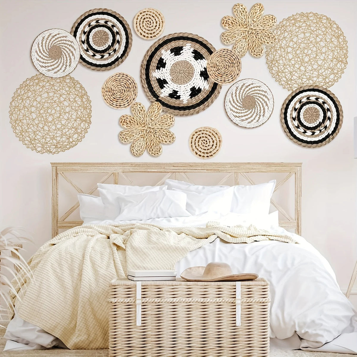 10-Piece Handmade Boho Wicker Seagrass Hanging Wall Baskets Wall Basket Decor PLUSH