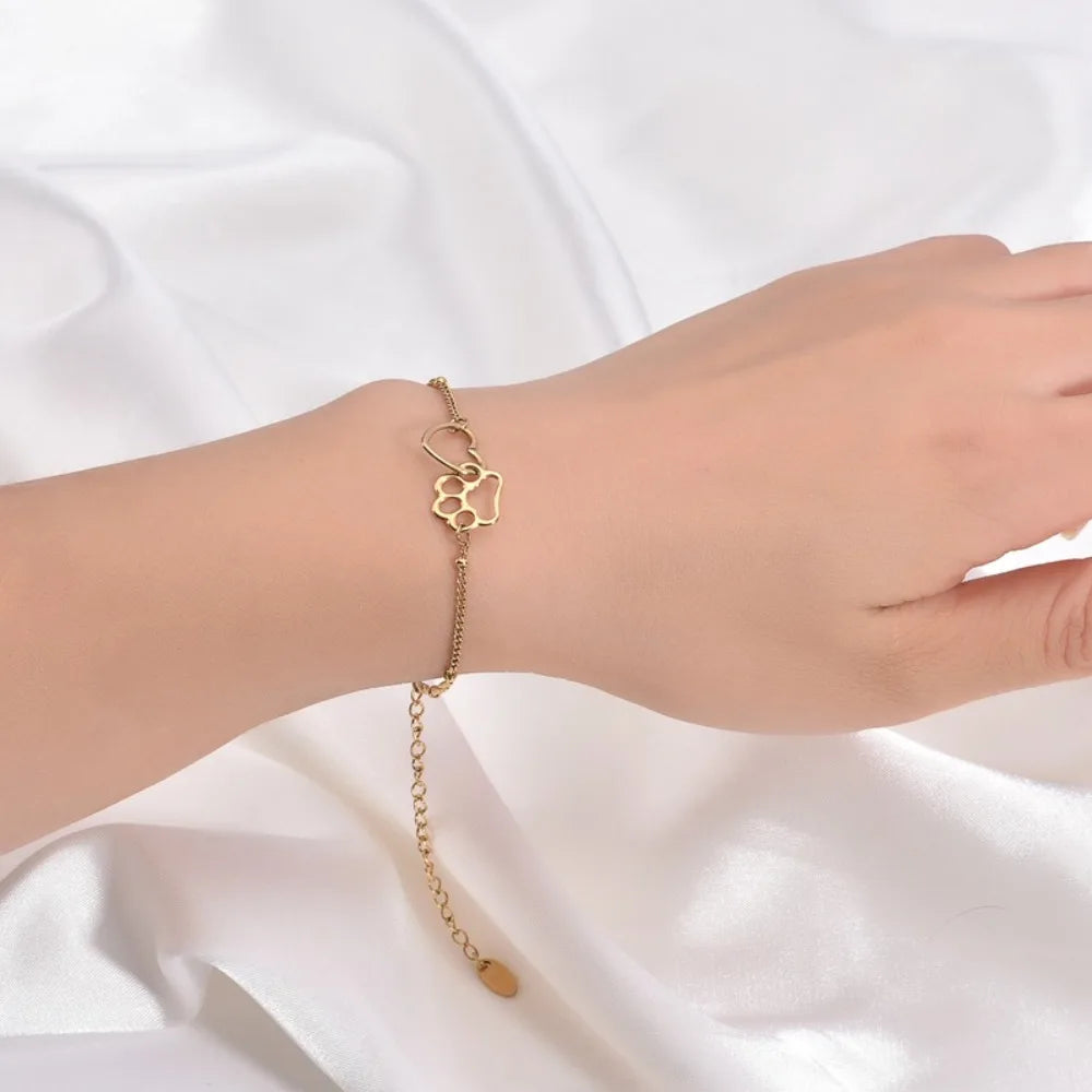 Dog Paw Love Bracelet – Gold & Silver Alloy Chain Charm Bracelet PLUSH