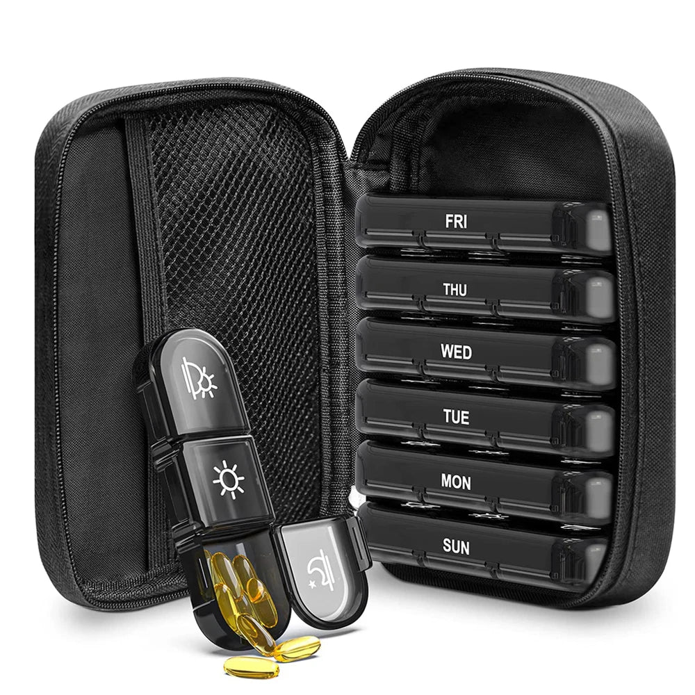 Weekly Pill Organizer 21 Compartments 3x Daily | PU Case Pill Organizer PLUSH