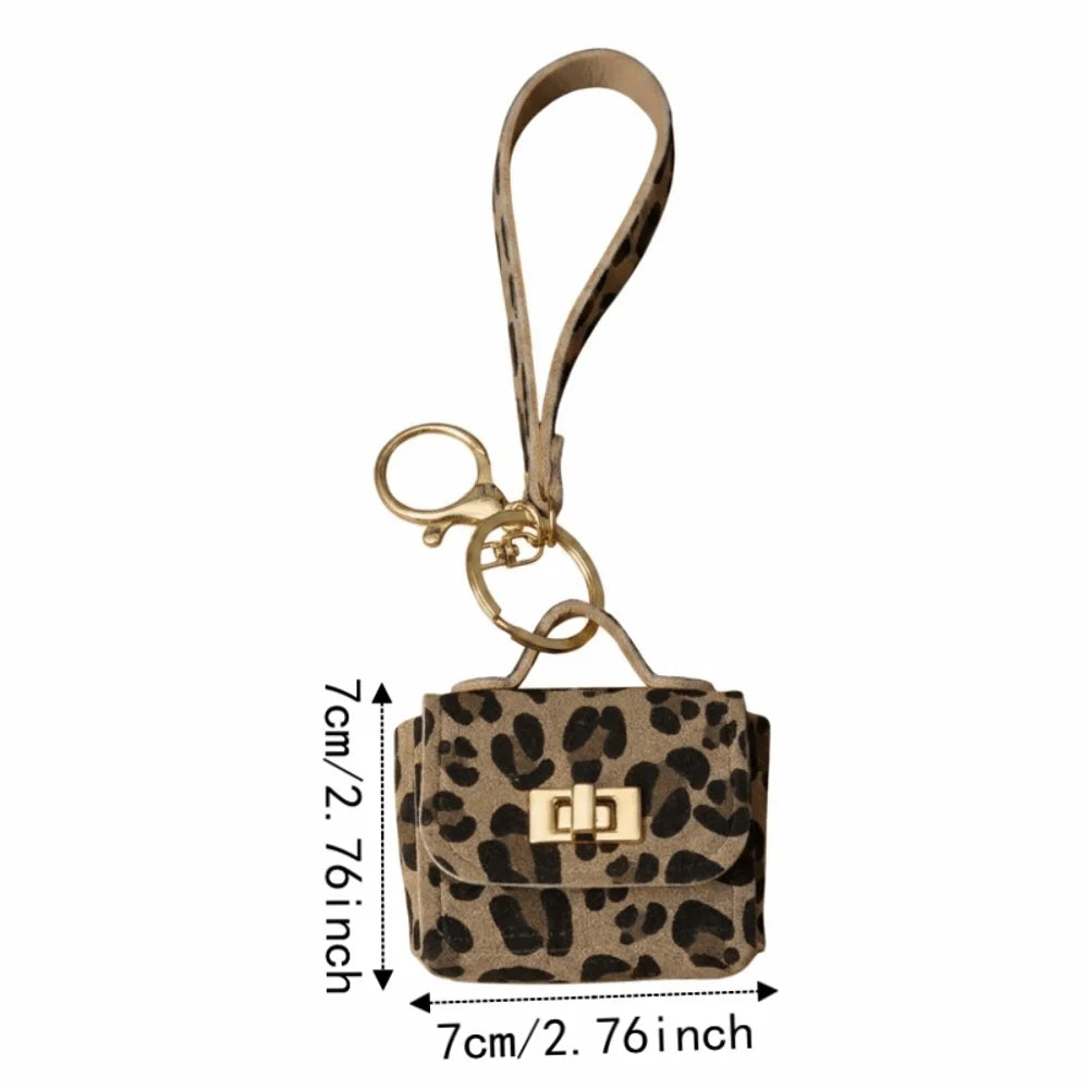 PU Leather Leopard Print Keychain Mini Coin Purse – Retro Keychain Coin Purse PLUSH
