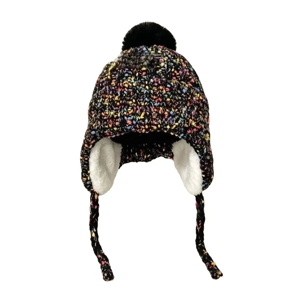 Vintage Knitted Beanie Hat | Windproof Ear Flap Women's Cap Knitted Beanie Hat PLUSH Black