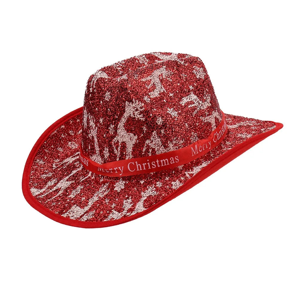 Sequin Christmas Cowboy Felt Top Hat – Holiday Party Accessory Holiday Party Hat PLUSH Style 3