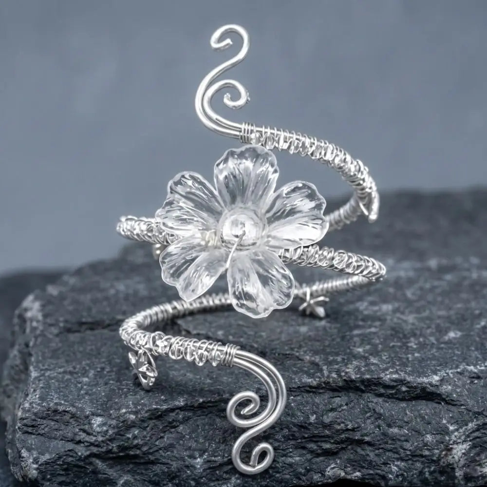 Hollow Iris Flower Arm Cuff Bangle – Adjustable Open Bracelet Arm Cuff Bangle PLUSH