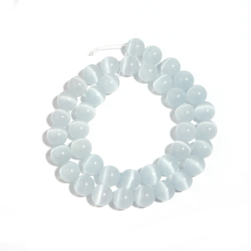 White Cat Eye Round Stone Beads 4–12mm | DIY Jewelry Making Stone Spacer Beads PLUSH 10mm Apx 35pcs