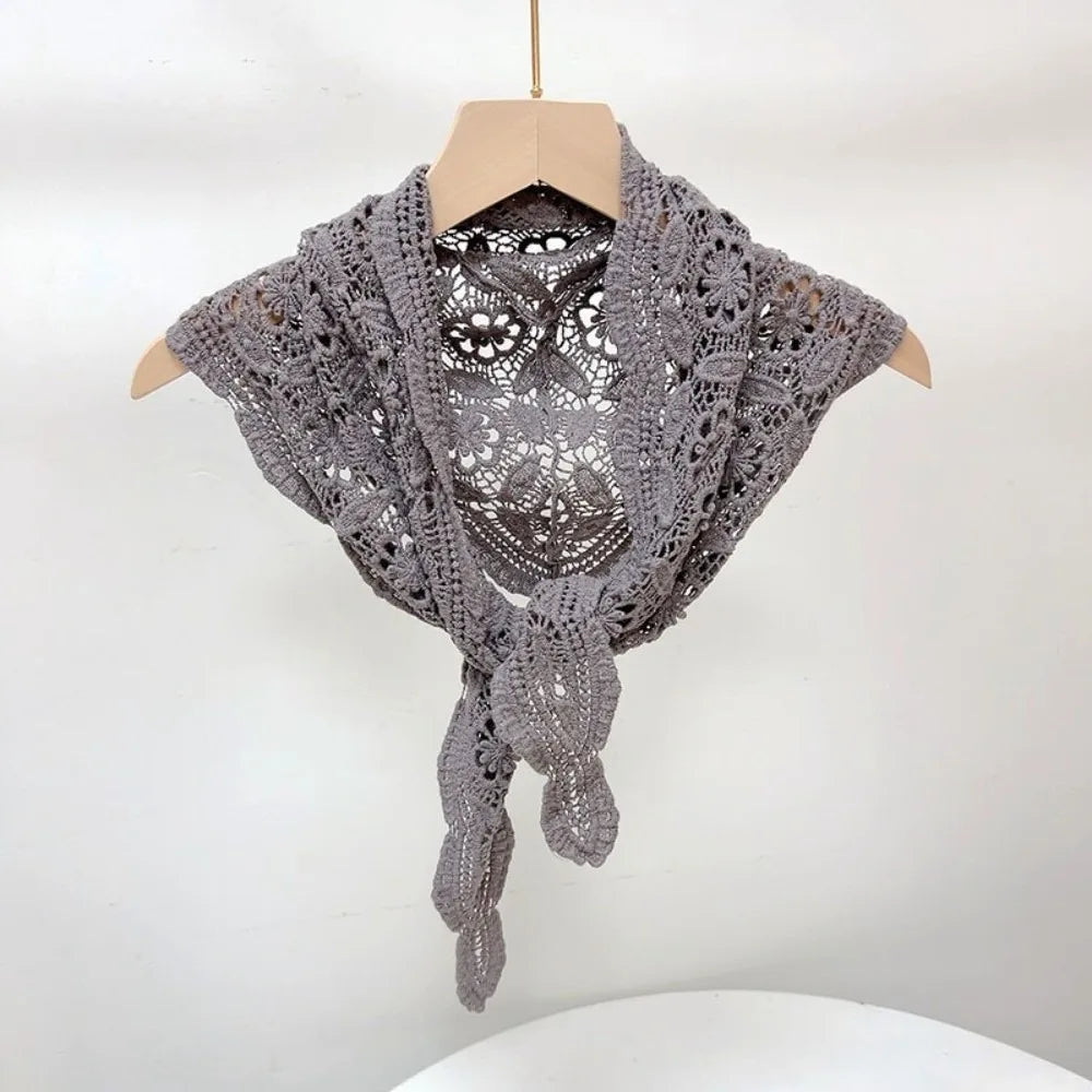 Women's Knit Crochet Lace Shawl Scarf – Hollow Floral Cape Knit Crochet Shawl PLUSH Khaki