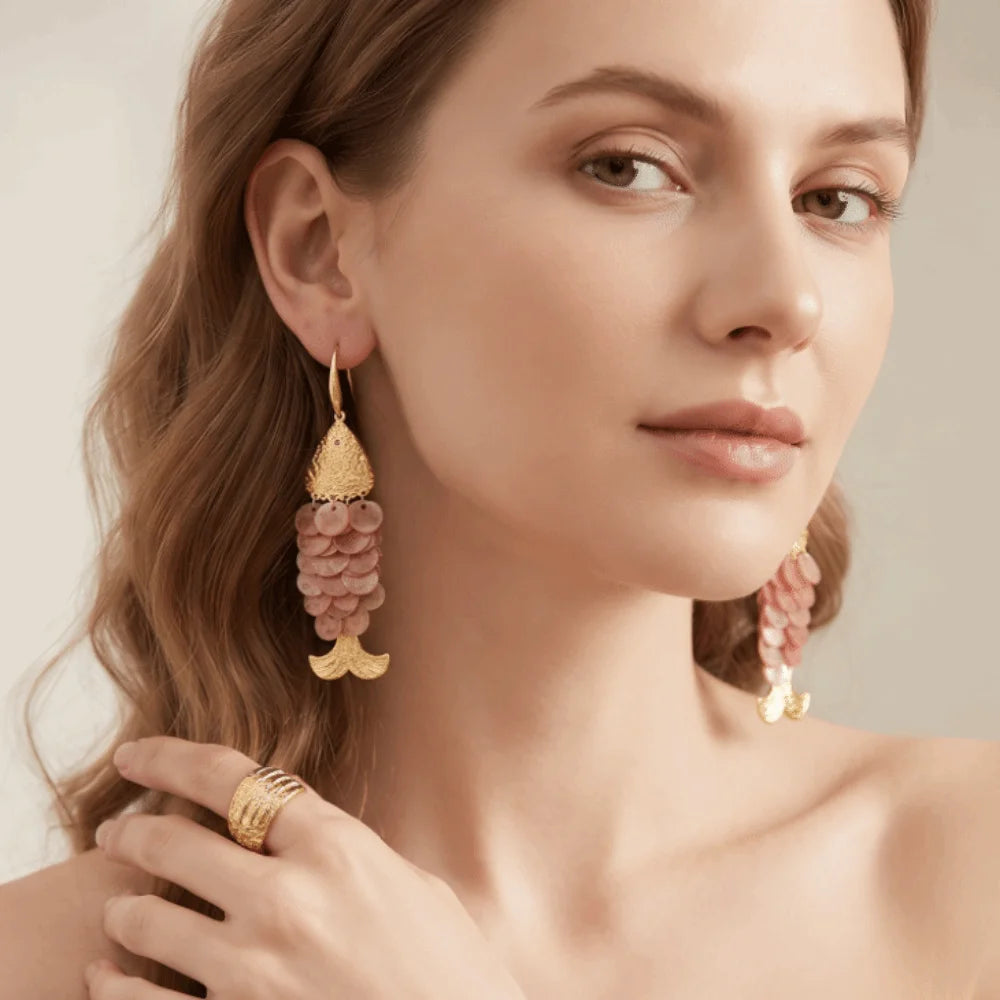 Fish Scale Acrylic Long Dangle Drop Earrings | Hook Earrings Dangle Drop Earrings PLUSH