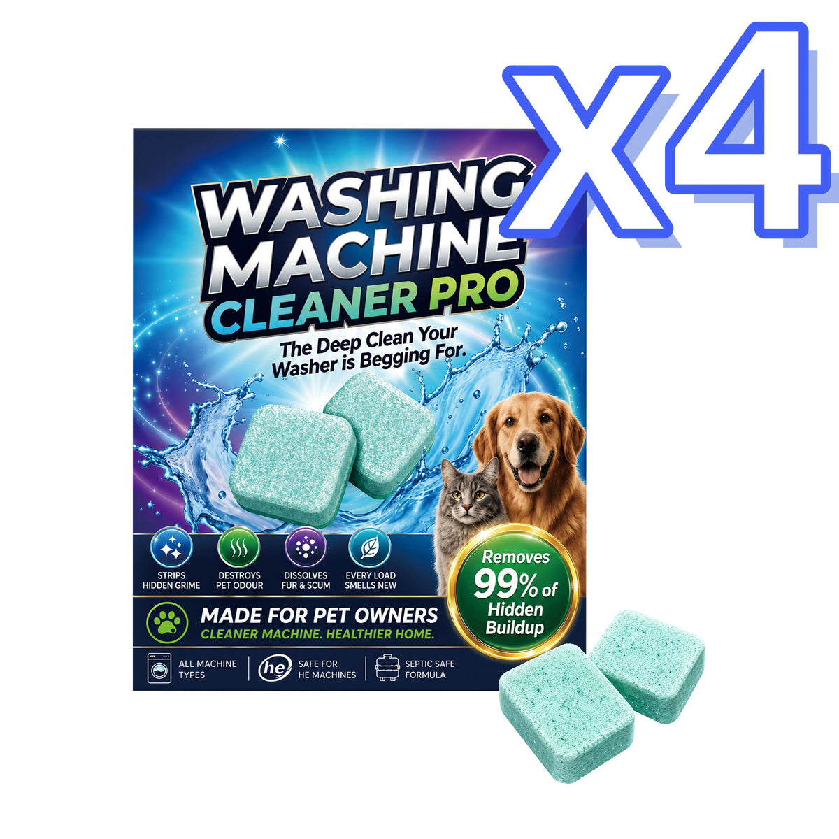 Washing Machine Cleaner Tablets for Pet Owners – 12 Pack Washer Cleaner Tablets PLUSH 12pack in boxed x 4