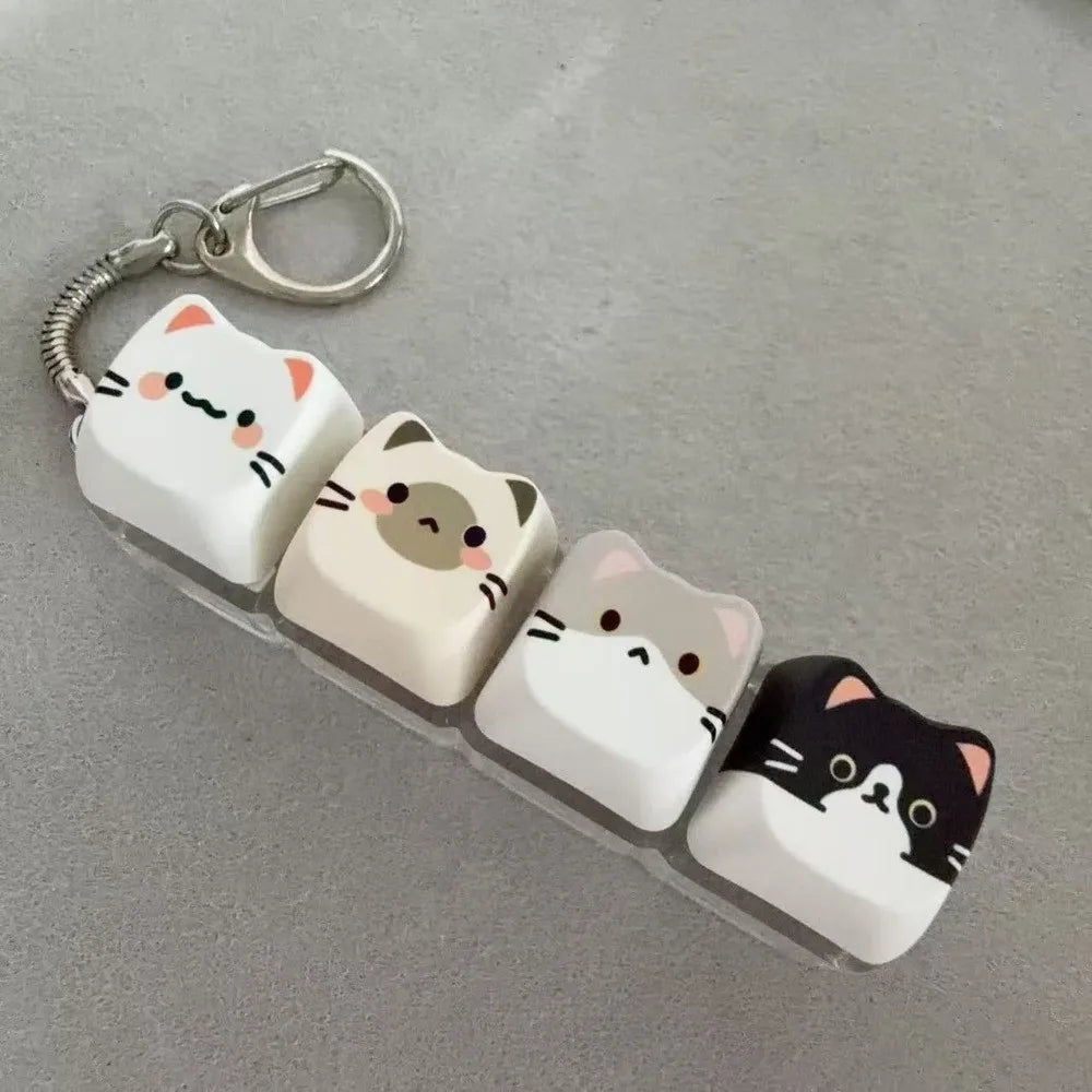 Kawaii Cat Fidget Clicker Keychain – 4-Key Keycap Design Fidget Keychain PLUSH