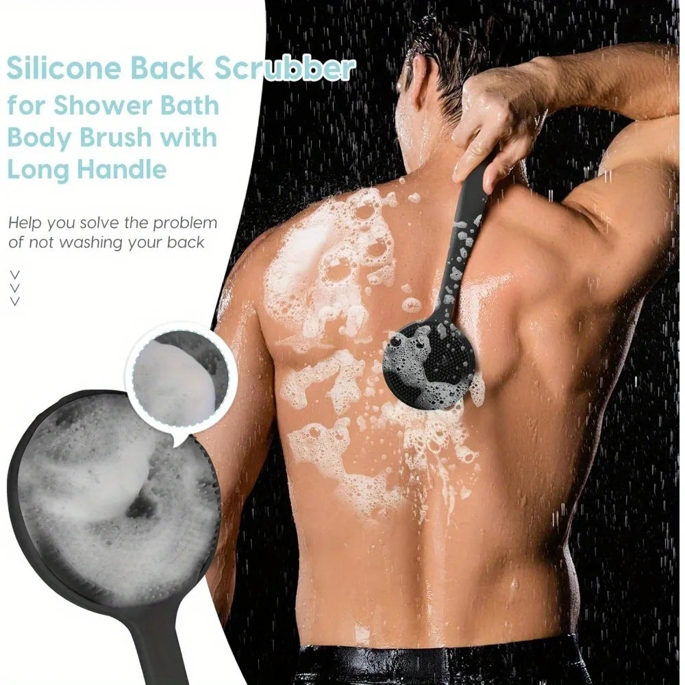 Silicone Back Scrubber Brush – Long Handle, Double-Sided Body Scrubber Brush PLUSH