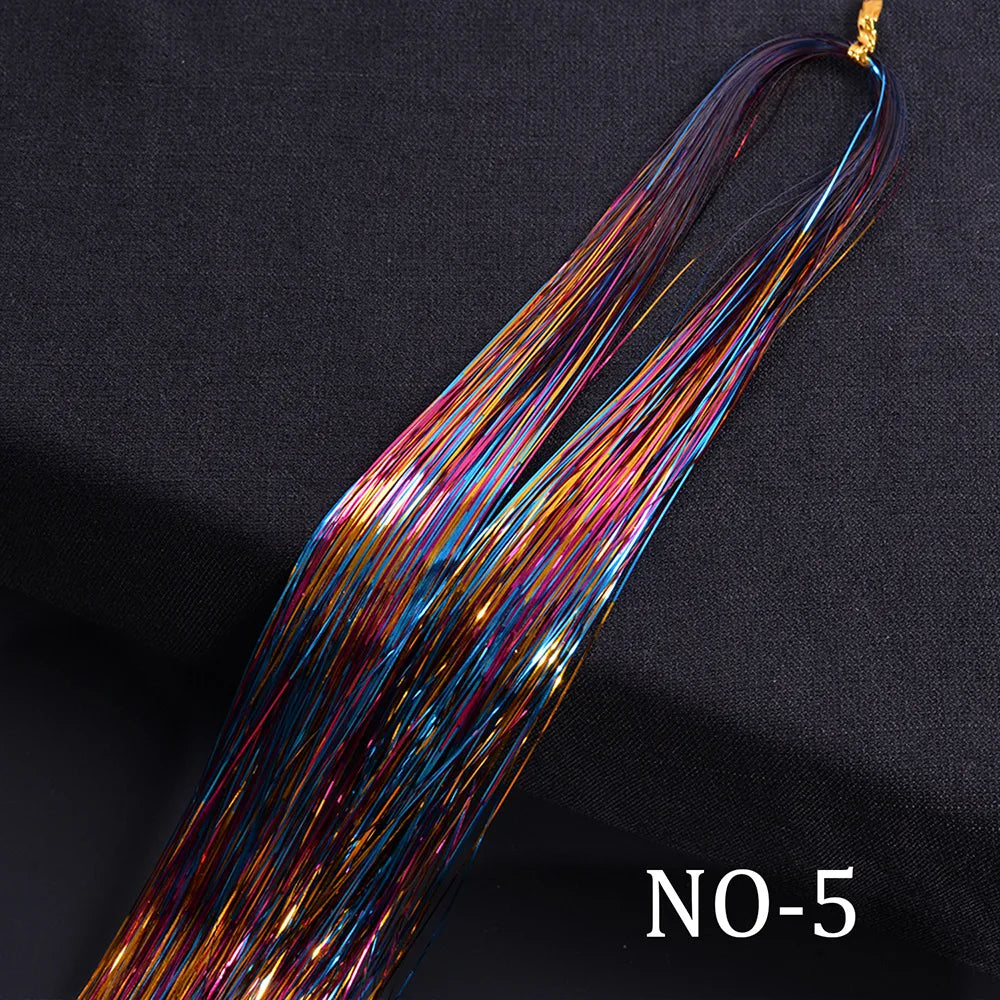 Rainbow Hair Tinsel Glitter Strands – 120pcs, 93cm Hair Tinsel Extensions PLUSH NO-5 3Color mixed