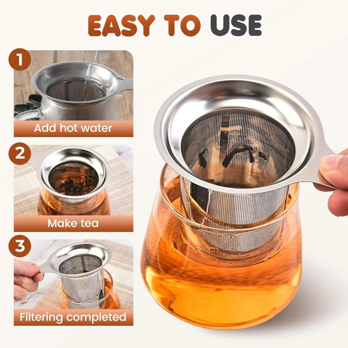 Stainless Steel Tea Strainer Basket – Reusable Mesh Infuser Tea Strainer Infuser PLUSH