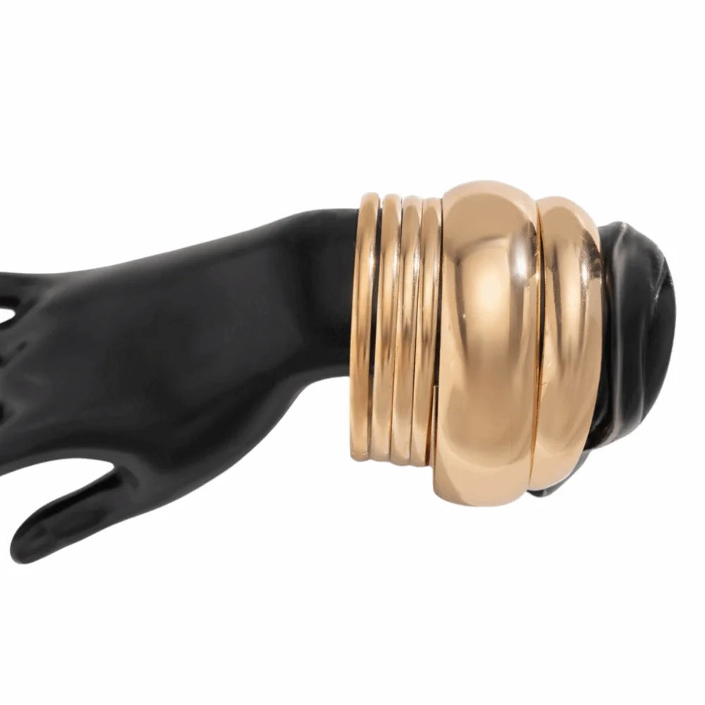 Vintage Punk Metal Bangle Set – Stackable Wide Bracelets 3–8pc Stackable Bangle Set PLUSH 6Pcs Gold