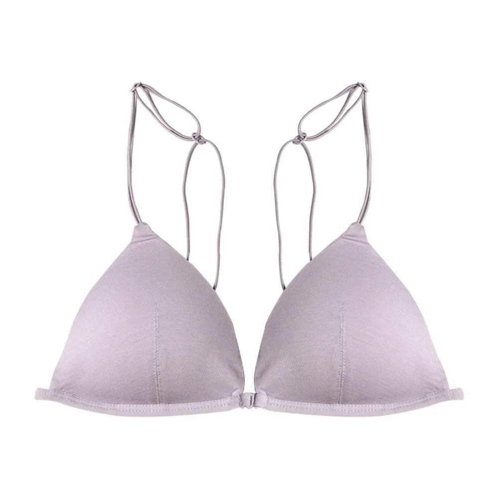 Women's Triangle Wireless Push-Up Bra – French Style Thin Straps Wireless Push-Up Bra PLUSH Grey L