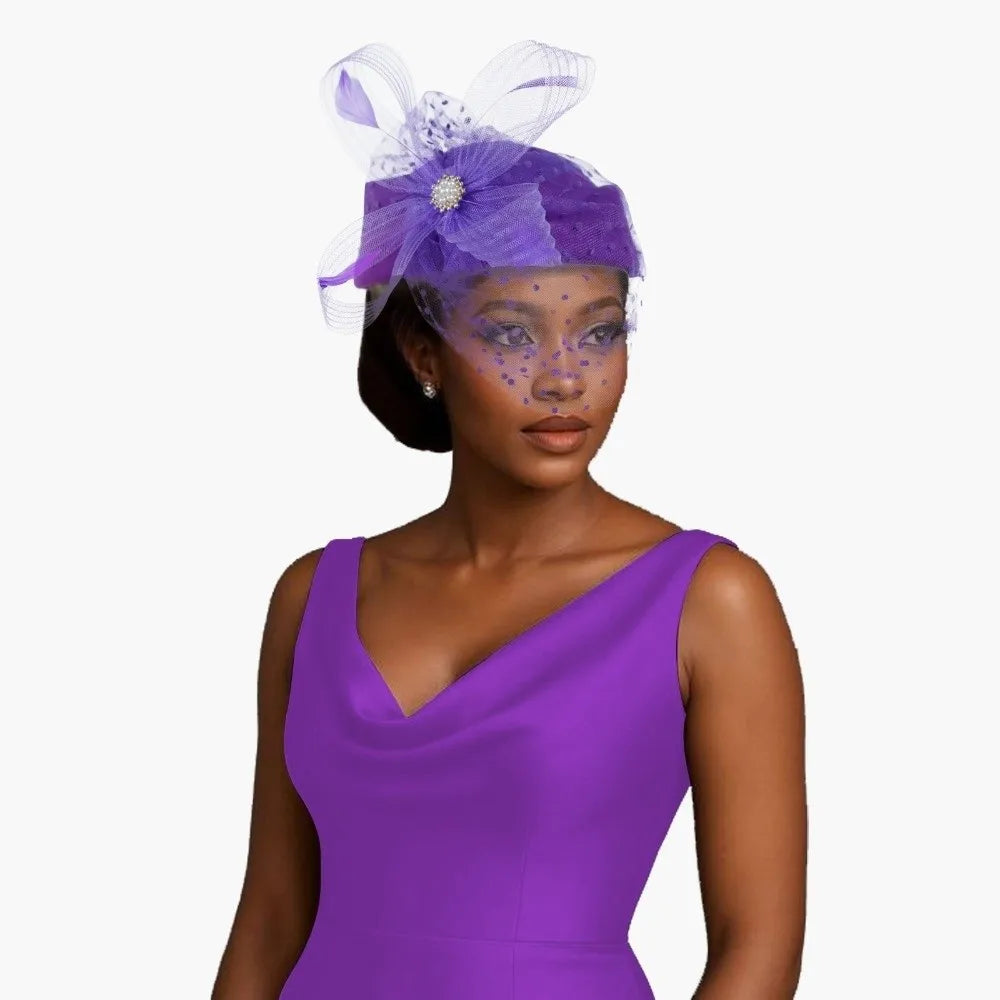 Vintage Feather Mesh Fascinator Hat – Polka Dot Veil Beret Fascinator Hat PLUSH