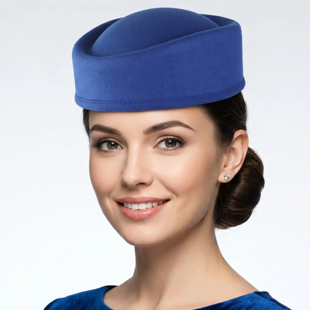 Vintage Stewardess Topper Hat – Retro Formal Cap for Women Costume Topper Hat PLUSH Blue