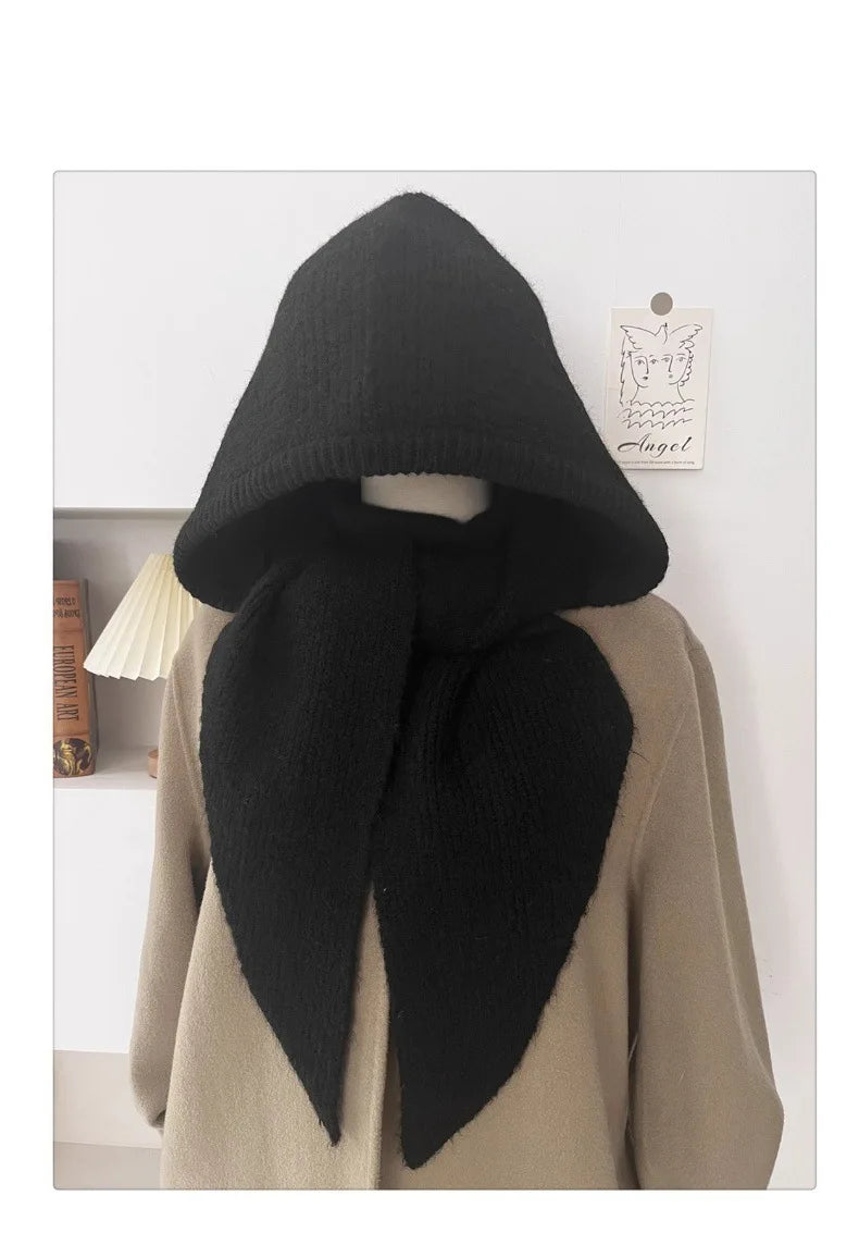 Korean Hood Scarf Knit Hat – Unisex Winter Headwear Winter Hood Scarf Hat PLUSH H-5 1PC