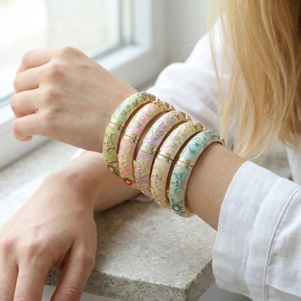 Enamel Cloisonné Bangle – Vintage Floral Women's Bracelet Enamel Bangle Bracelet PLUSH