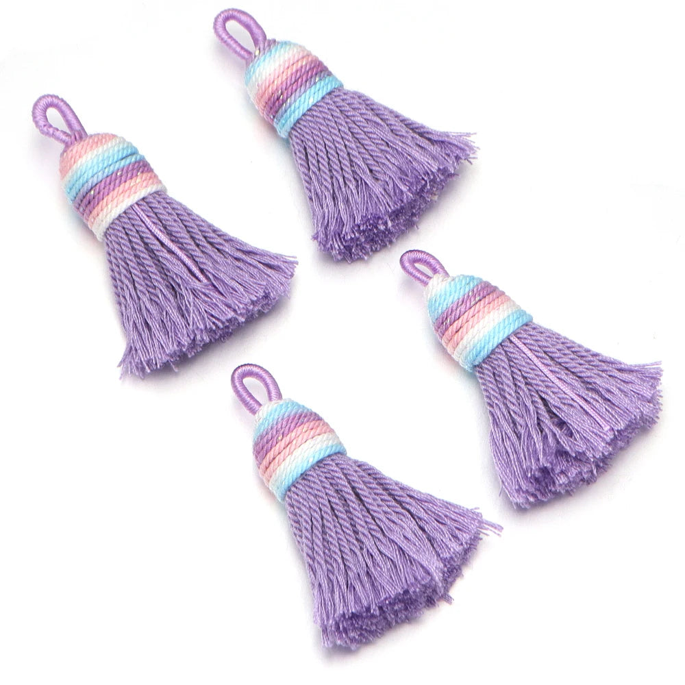 4pcs Gradient Glitter Mini Tassel Charms – DIY Jewelry Making Tassel Charms PLUSH Light Purple