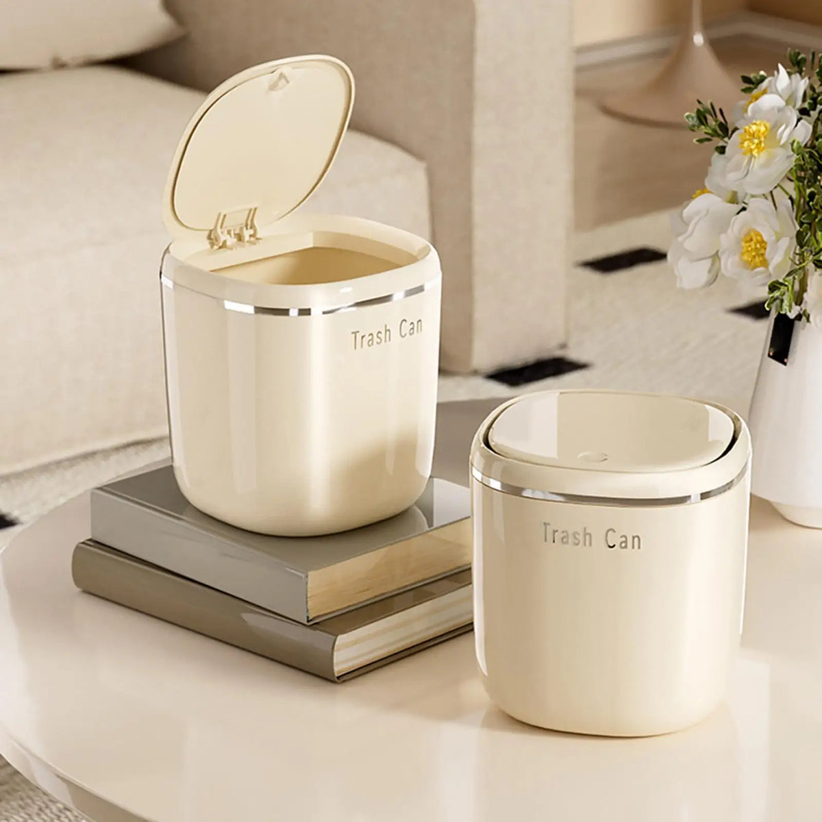 Mini Desk Trash Can with Lid – 2.6L Compact Desktop Bin Desktop Trash Can PLUSH