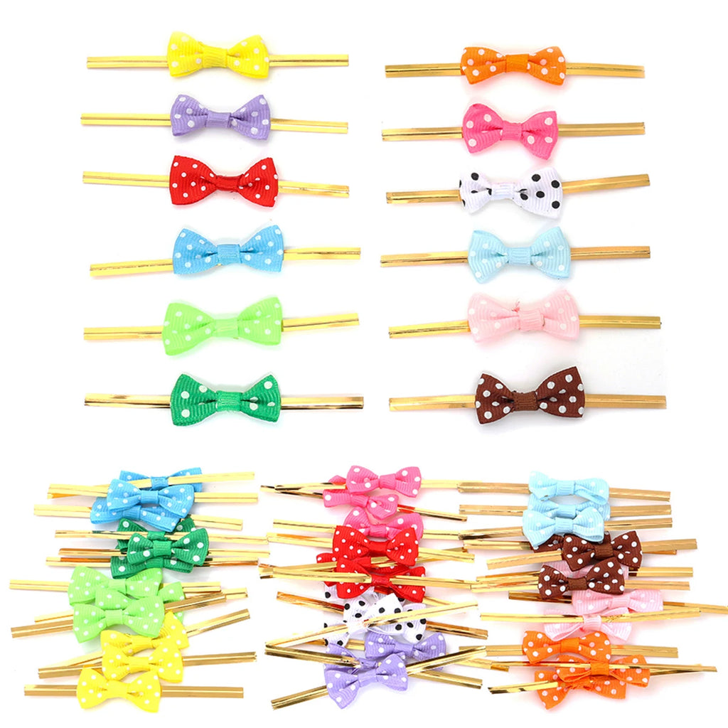 30pcs Polka Dot Bow Twist Ties Gold Wire – Gift Bag Seals Gift Bow Twist Ties PLUSH