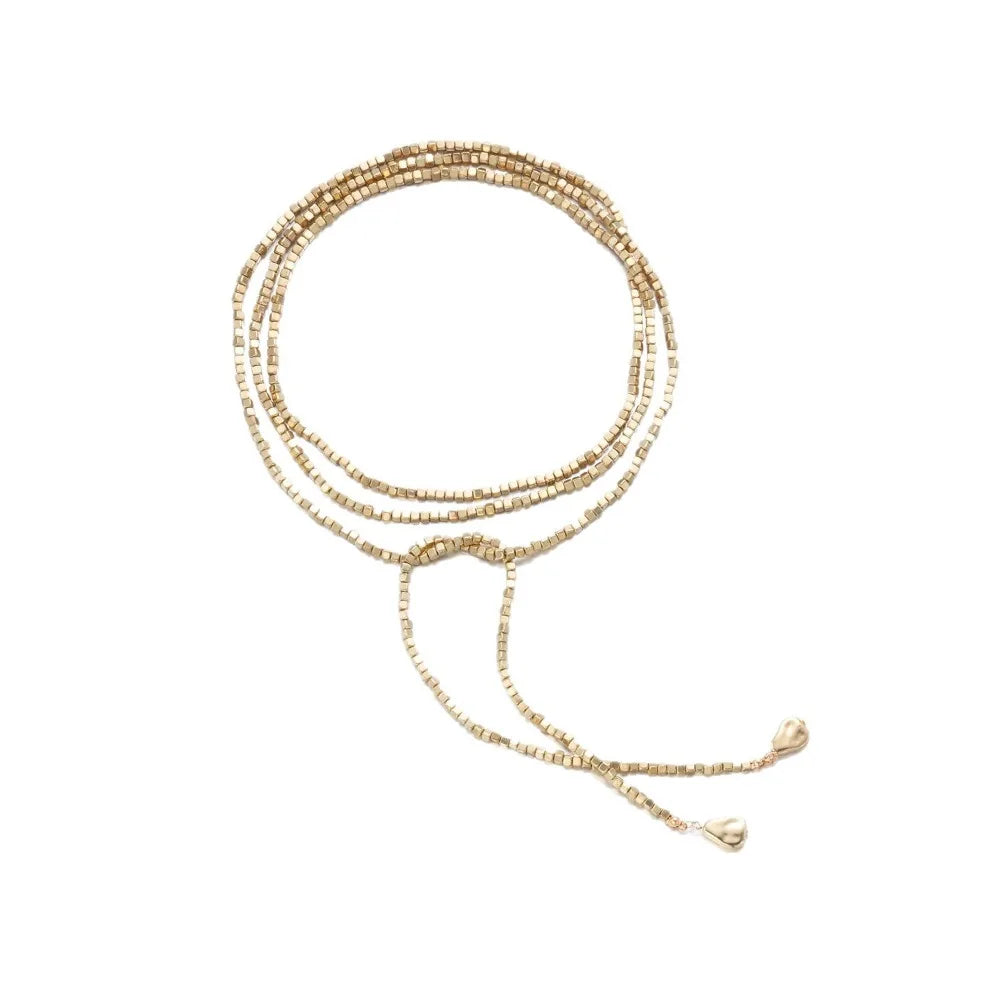 Geometric Square Bead Layered Collarbone Necklace | Gold Silver Layered Pendant Necklace PLUSH Gold