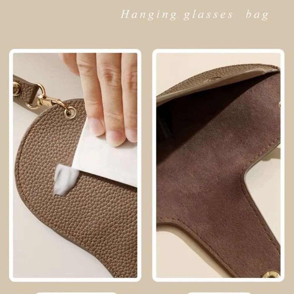 PU Leather Sunglasses Pouch with Lanyard | Korean Style Eyewear Pouch Case PLUSH