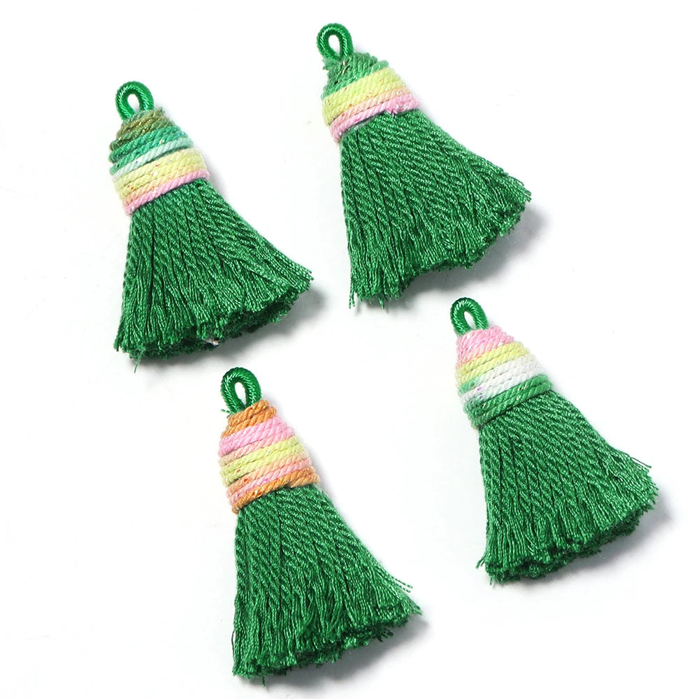 4pcs Gradient Glitter Mini Tassel Charms – DIY Jewelry Making Tassel Charms PLUSH Dark Green