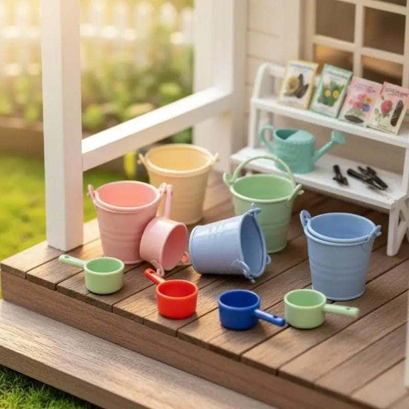 1/6 Scale Dollhouse Miniature Water Bucket & Spoon Set 5pcs Dollhouse Accessories PLUSH
