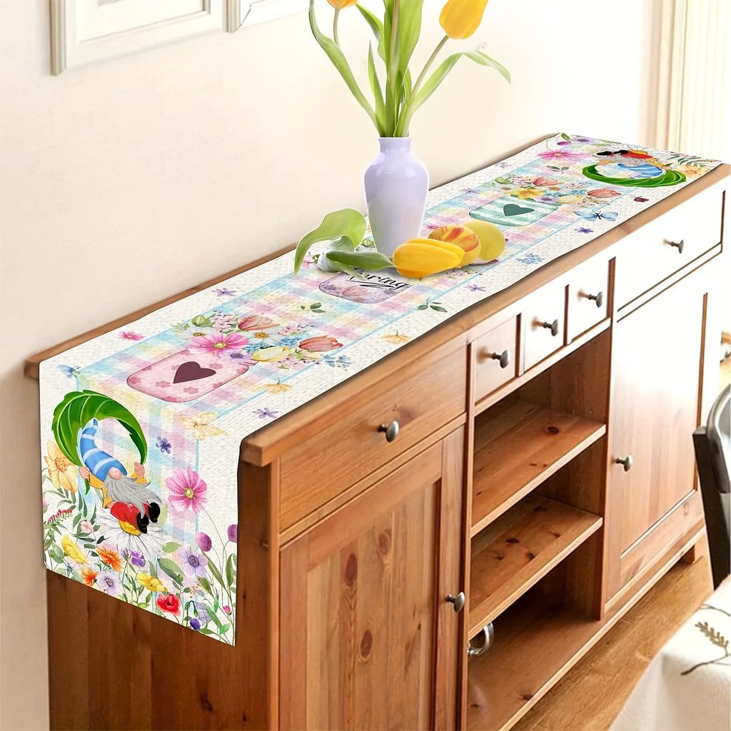 Spring Floral Plaid Table Runner – Long Polyester Fabric Table Runner PLUSH