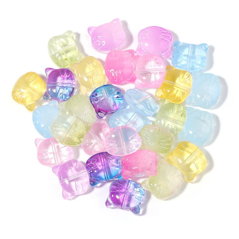 30pcs Glass Cat Head Beads 12x14mm Lampwork DIY Jewelry Lampwork Glass Beads PLUSH