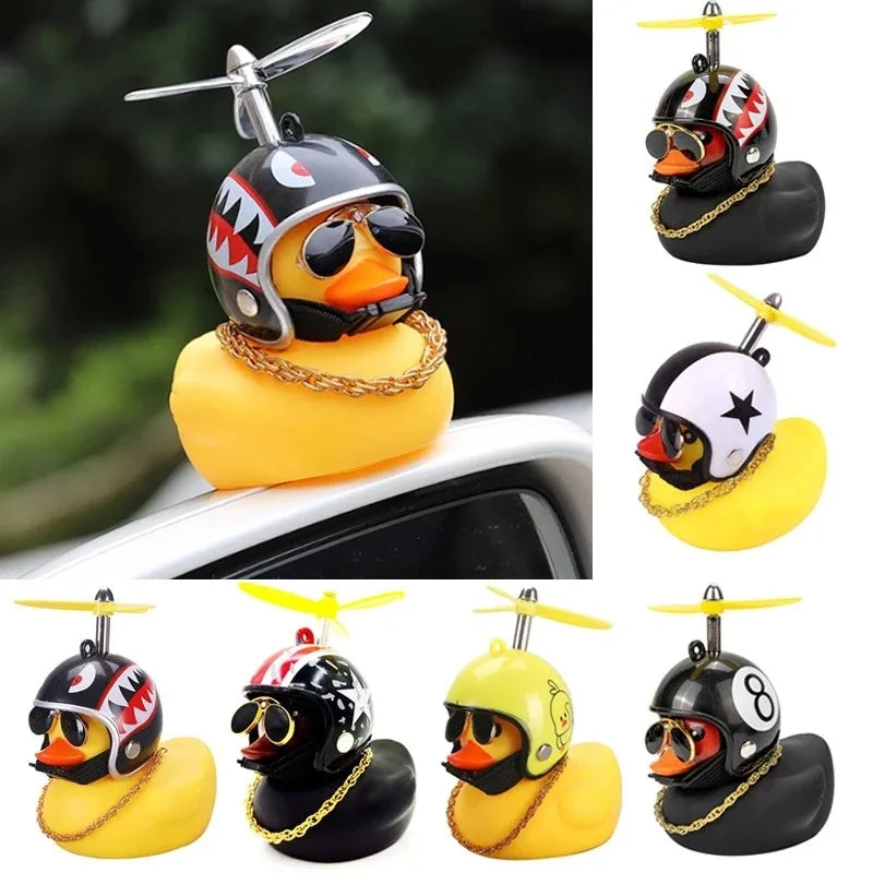 Cute Yellow Duck Car Decoration – Helmet Sunglasses Propeller Novelty Figurine PLUSH 1pc random color