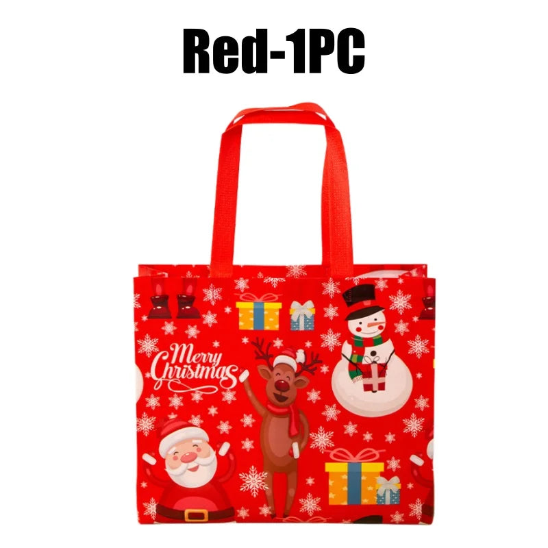 Christmas Non-Woven Gift Tote Bags with Handles – Xmas Party Christmas Gift Bags PLUSH Red-1PC L-36x47cm