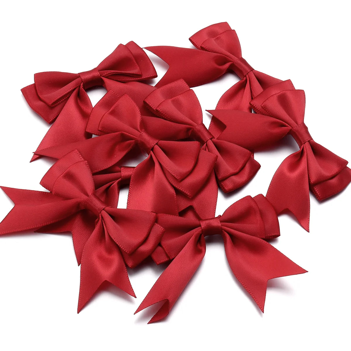 10pcs Satin Ribbon Bows – Colorful Double Layer DIY Bowknot Ribbon Bow Embellishment PLUSH Wine Red 6cmx7cm