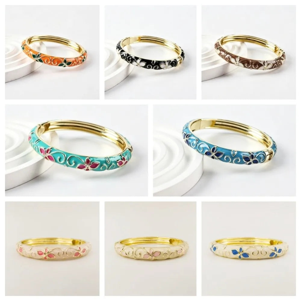 Vintage Cloisonne Bangle – Colorful Floral Enamel Ethnic Bracelet Enamel Bangle Bracelet PLUSH