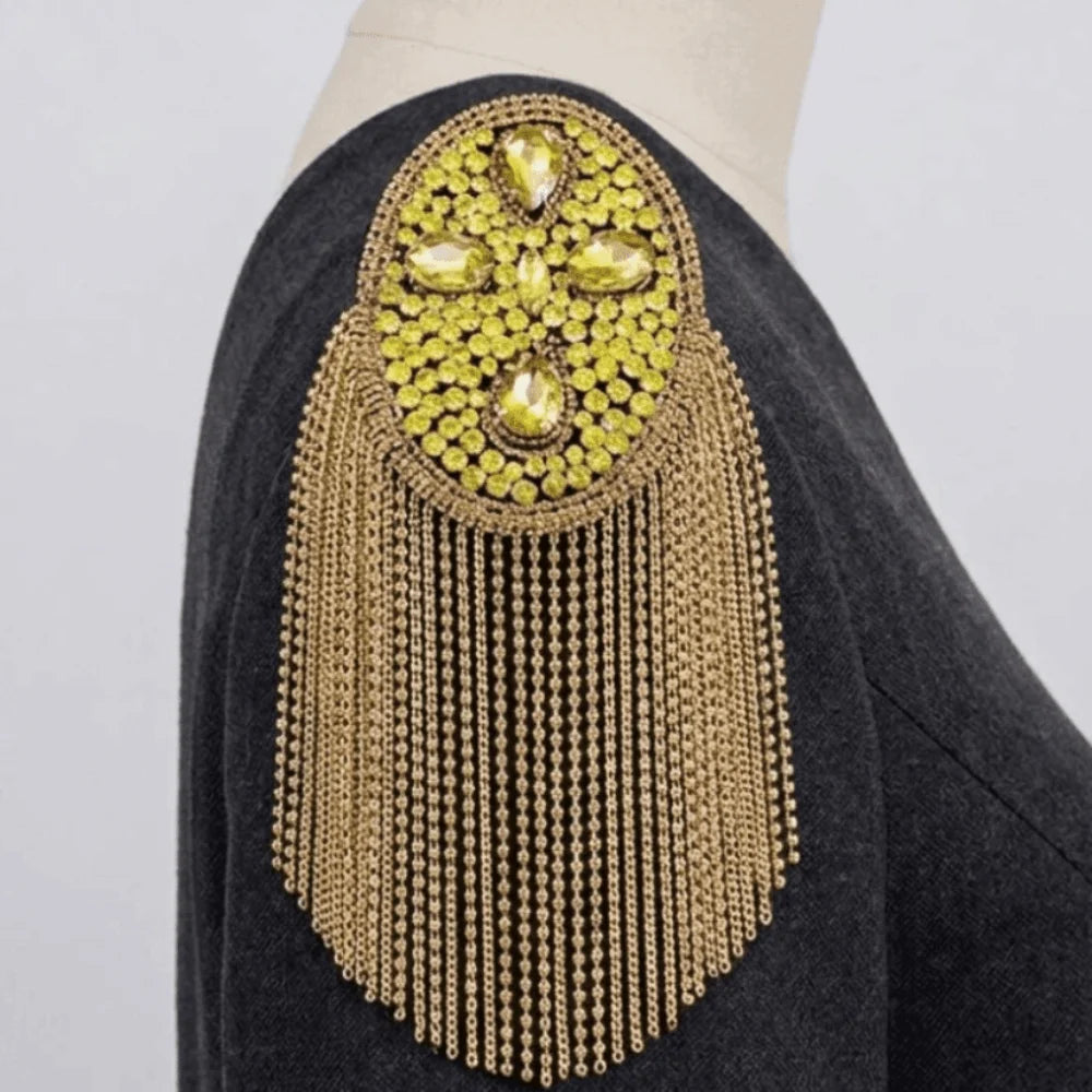 Rhinestone Tassel Epaulettes – Alloy Shoulder Board for Parade Costume Epaulettes PLUSH