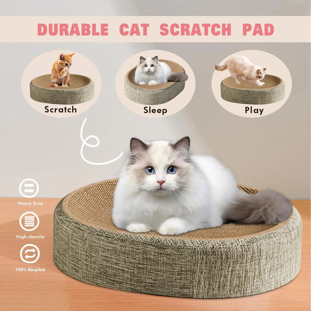 2-in-1 Oval Cat Scratching Board & Cozy Bed – Sisal Pad Cat Scratcher Bed PLUSH