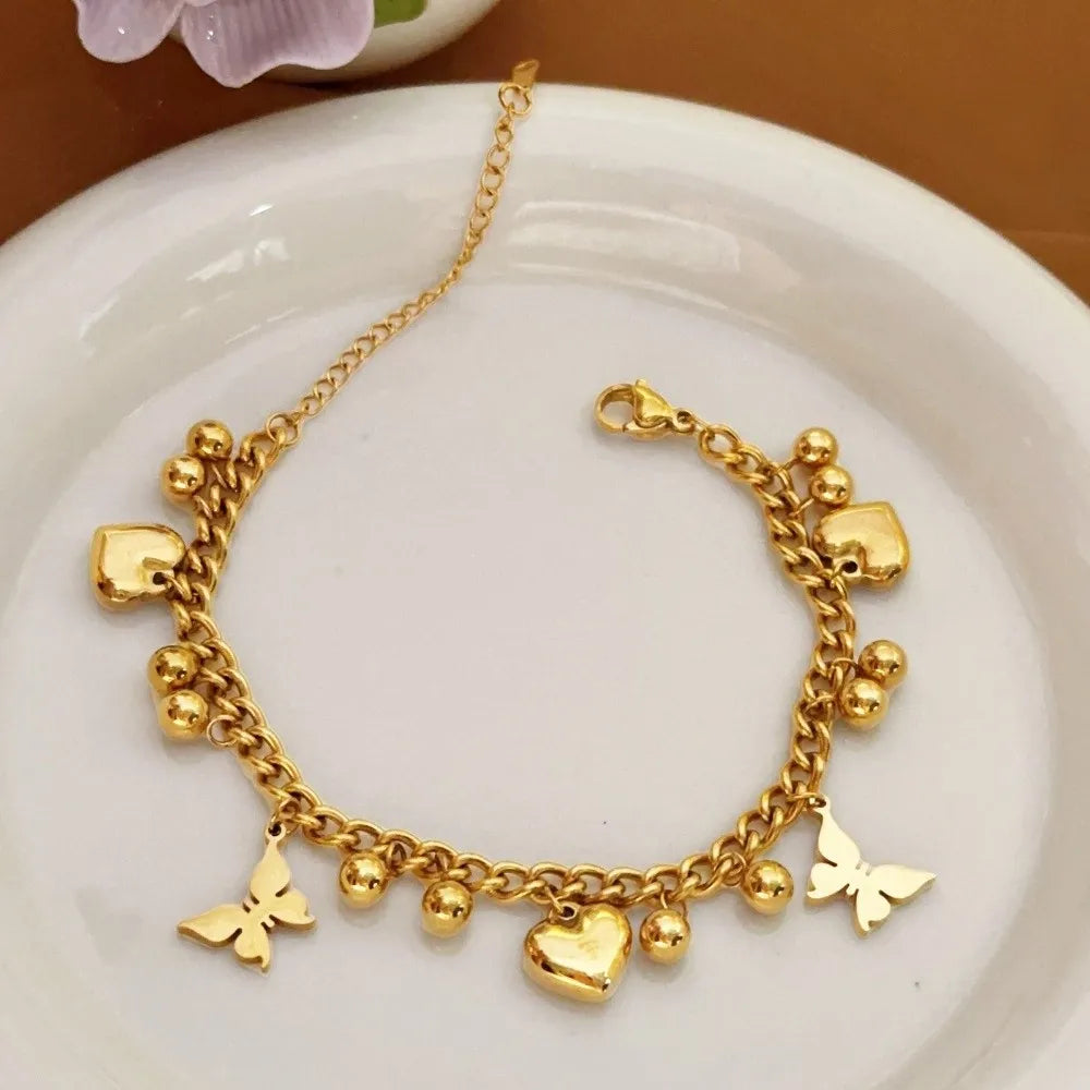 Stainless Steel Heart Charm Anklet & Bracelet – Zircon, Waterproof Charm Anklet Bracelet PLUSH