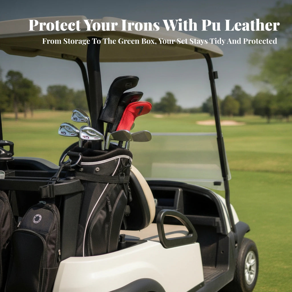10-Piece Slip-On Golf Iron Head Covers | PU Leather Set Golf Iron Head Covers PLUSH