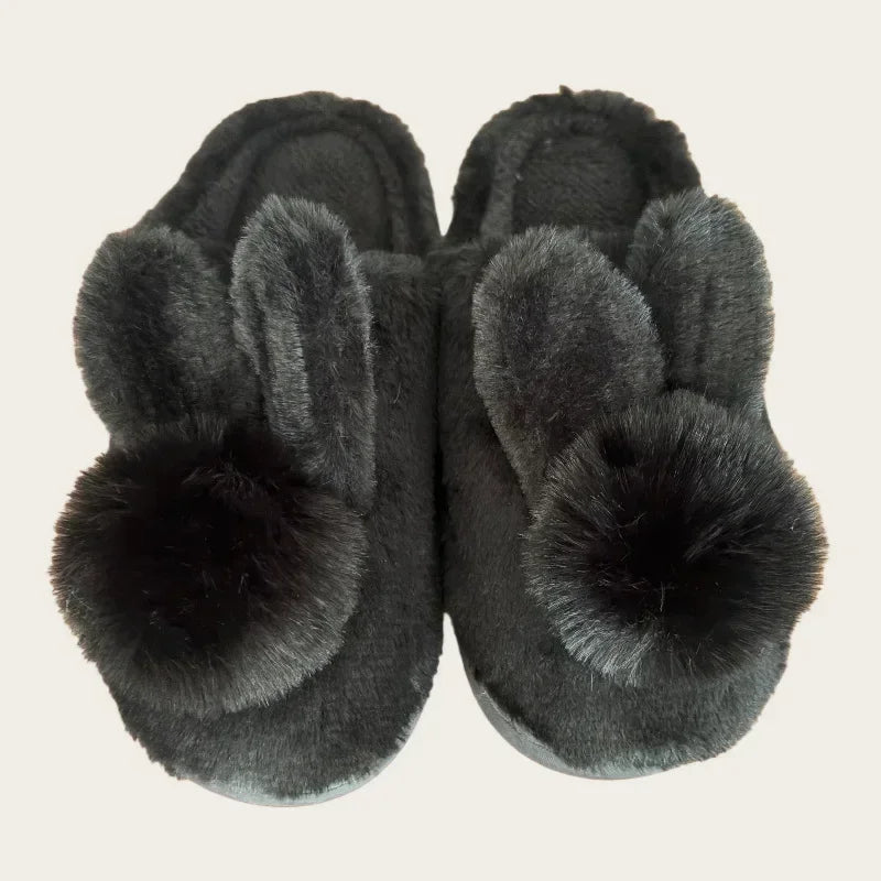 Cozy Bunny Plush House Slippers – Faux Fur Women's Indoor Shoes Plush House Slippers PLUSH 38-39 Black