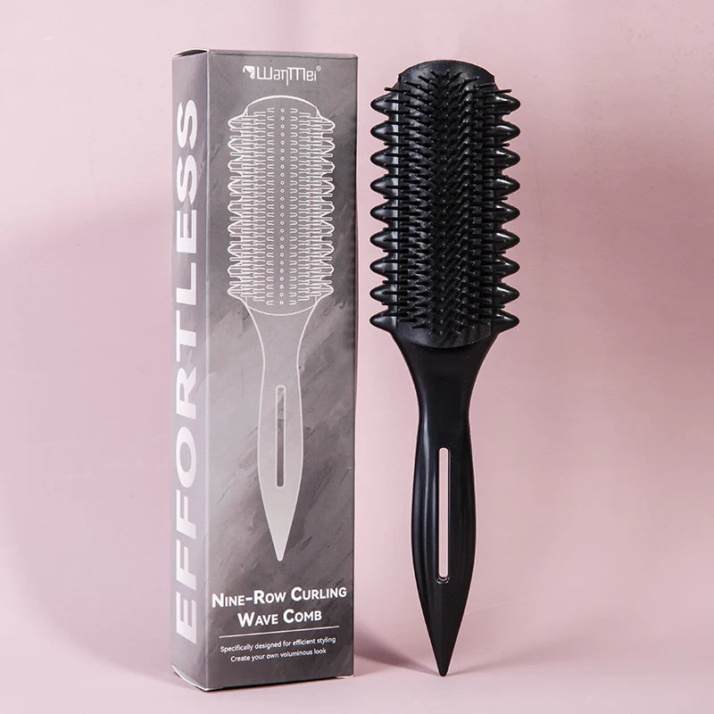 WANMEI 9-Row Curling Wave Comb – Anti-Tangle Hair Styler Hair Styling Comb PLUSH Black boxed