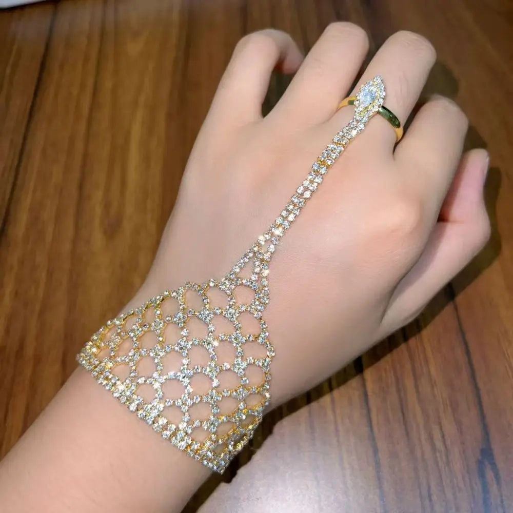 Rhinestone Tassel Multi-Layer Adjustable Finger Bracelet Finger Bracelet PLUSH