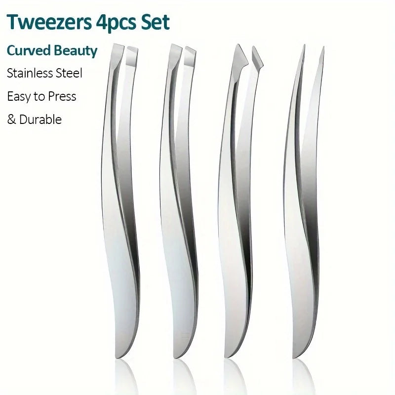 Stainless Steel Precision Tweezers Set – Eyebrow & Facial Hair Precision Tweezers Set PLUSH
