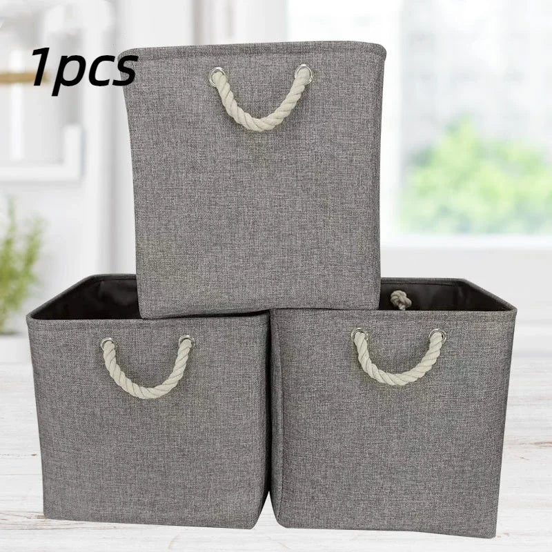 Modern Minimalist Linen Storage Basket | Square Foldable 33cm Linen Storage Basket PLUSH grey 1pcs 33x33x33cm