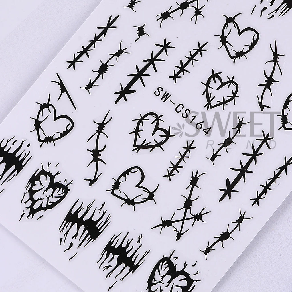 3D Halloween Nail Decals – Skull & Gothic Vine Stickers 2pcs Nail Art Decals PLUSH