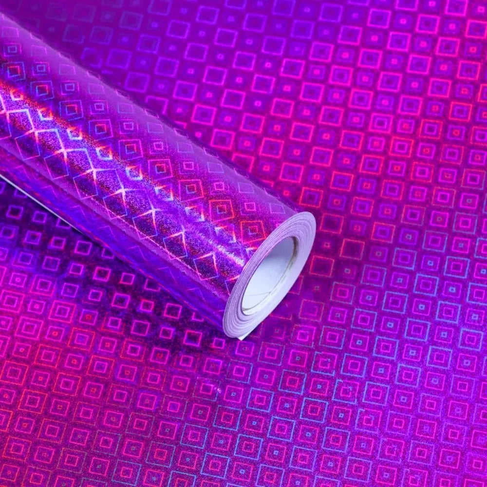 Gradient Laser Wrapping Paper Roll 43×300cm – Holographic Gift Wrapping Paper PLUSH Purple Grid