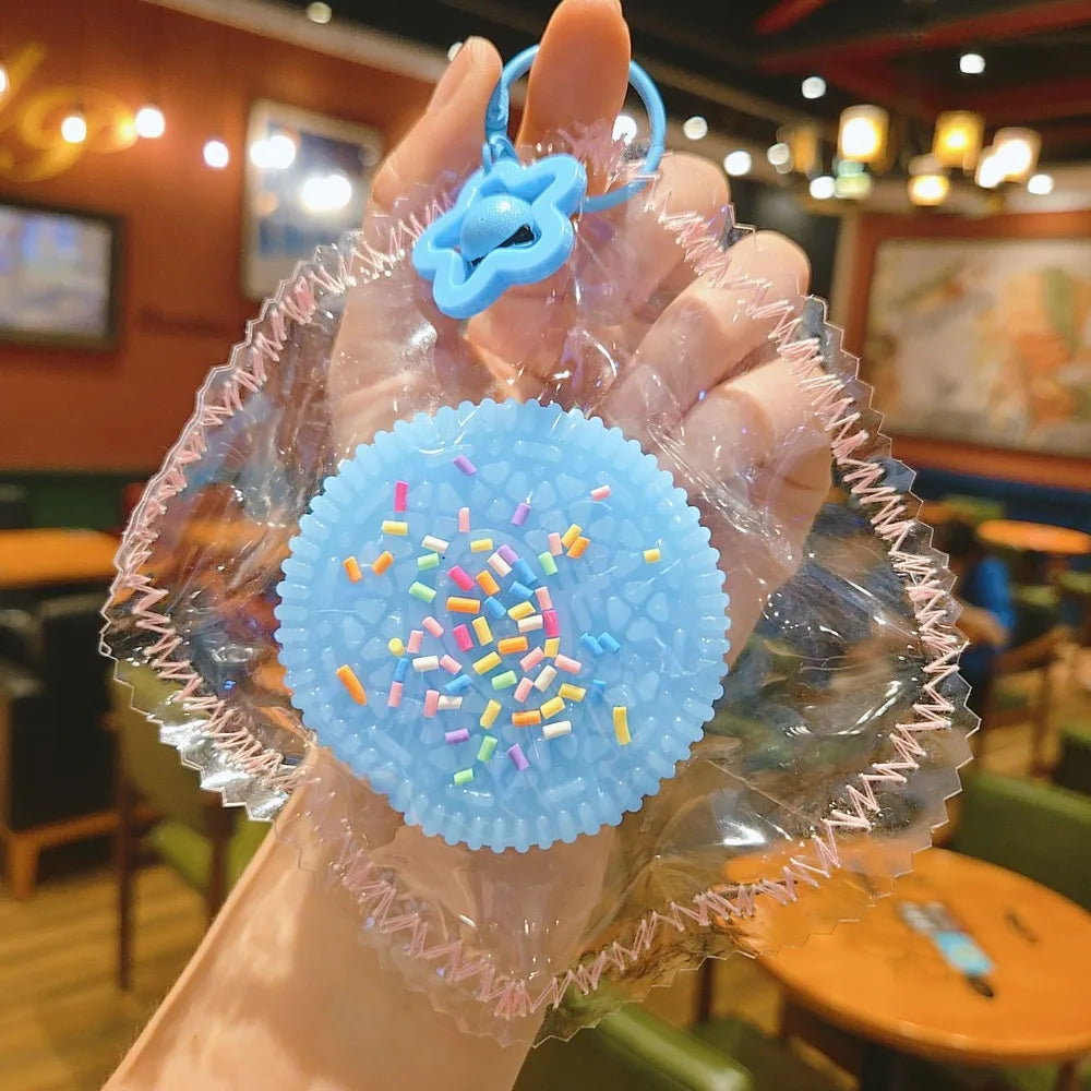 Squishy Biscuit Squeeze Keychain – Soft Slow Rebound Fidget Squishy Fidget Keychain PLUSH Blue