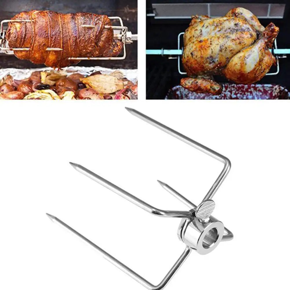 Rotisserie BBQ Grill Fork – Food Grade Chrome Steel Skewer BBQ Rotisserie Fork PLUSH