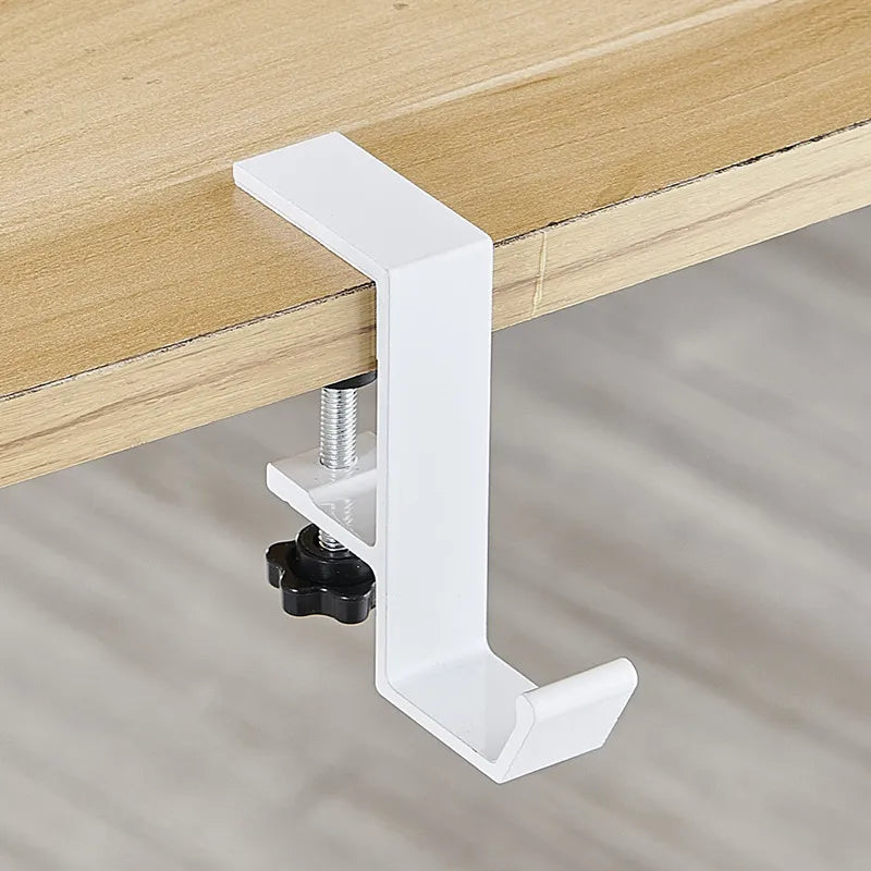 Adjustable Desk Edge Hook – Headset & Backpack Hanger Desk Clamp Hook PLUSH White 2Pcs