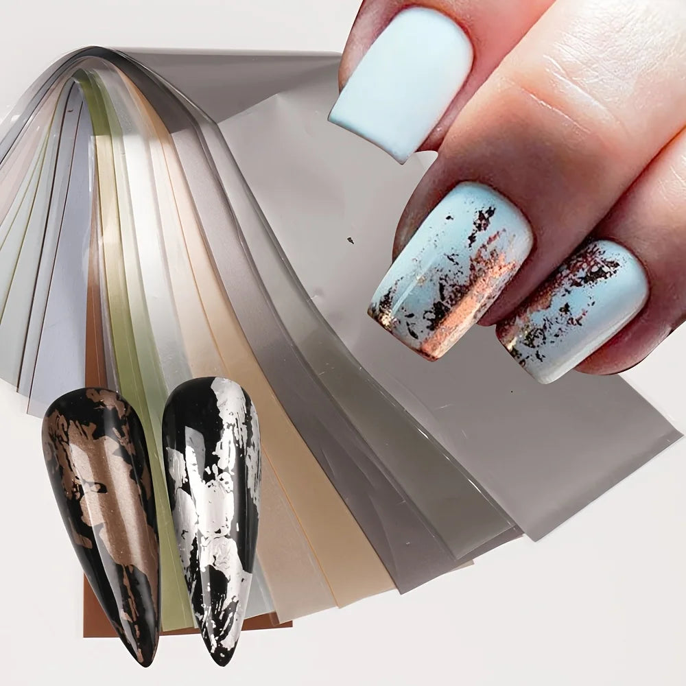 Matte Metallic Nail Foil Wraps 10-Pack – Gold Silver Starry Sky Nail Foil Wraps PLUSH