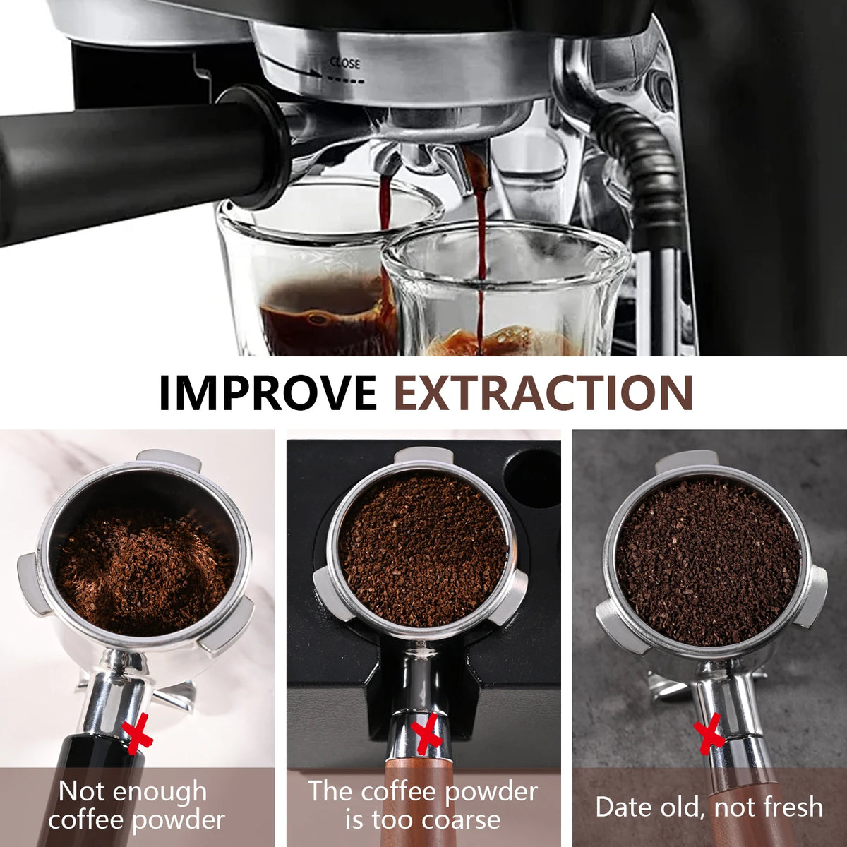 54mm Double Spout Portafilter for Breville 870/880 & Solis Coffee Portafilter PLUSH